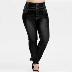 Plus Size Button Up Skinny Black Gray Long Jeans