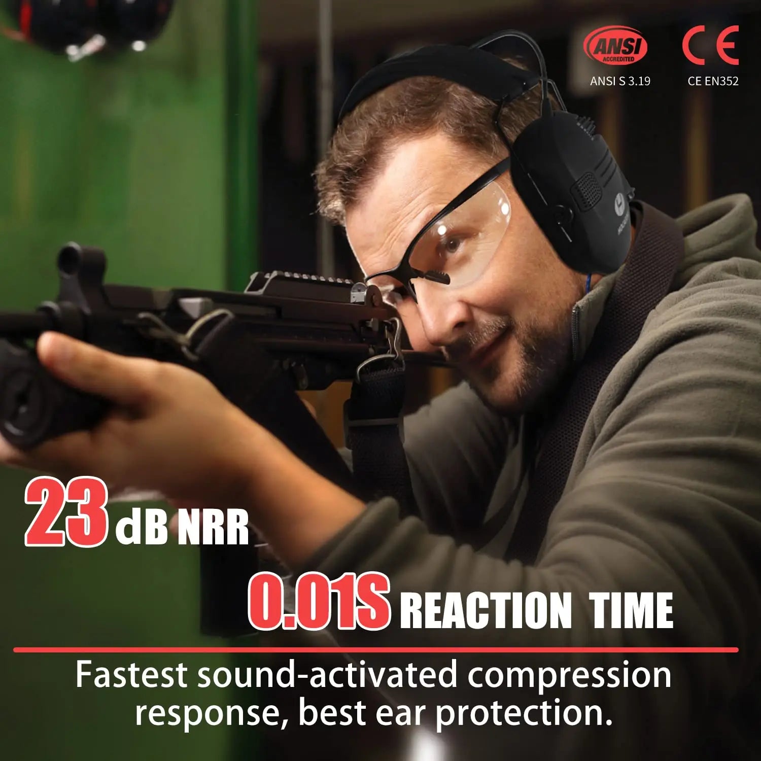 HOCAZOR Electronic Protection Anti-noise Earmuffs Shooting Headset Hunting Headphones Sound Amplification Safety Glasses Set