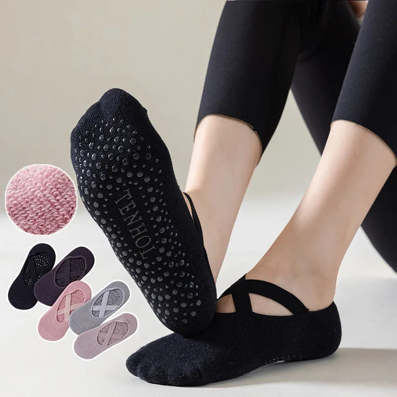 Yoga Socks Women Cotton Silicone Non-slip Pilates Grip Towel  No-Show Barre Sock