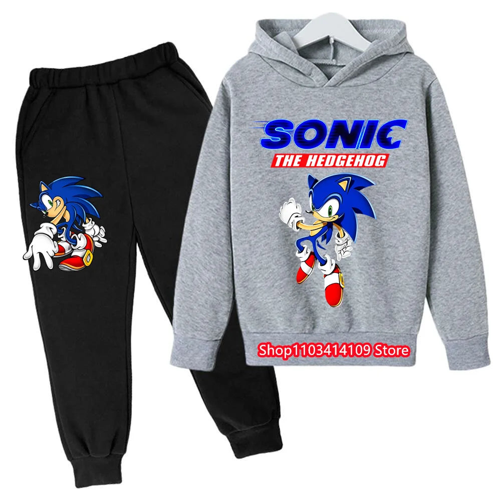 Kids Sonics Hoodies Sets Children Cotton Autumn And Spring Long Sleeve Sweatshirts Trousers 2pcs Costume Outfits