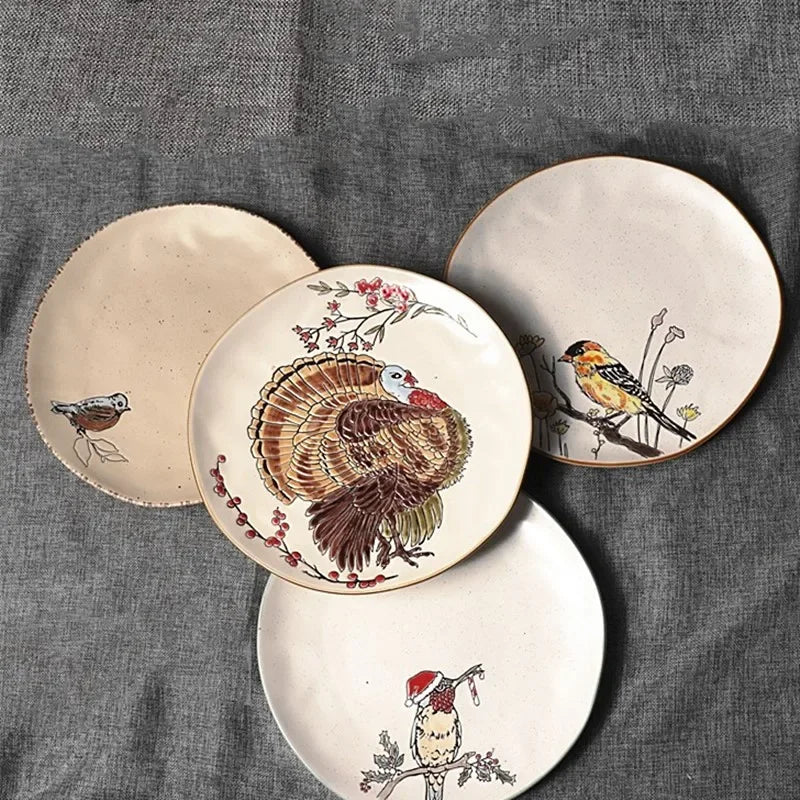 Nordic Ceramic Picnic Plate Hand-painted Pumpkin Dinner Plates