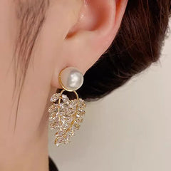 Style Zirconia Wheat Fringe Leaf Earrings Super Flash Needle Earring