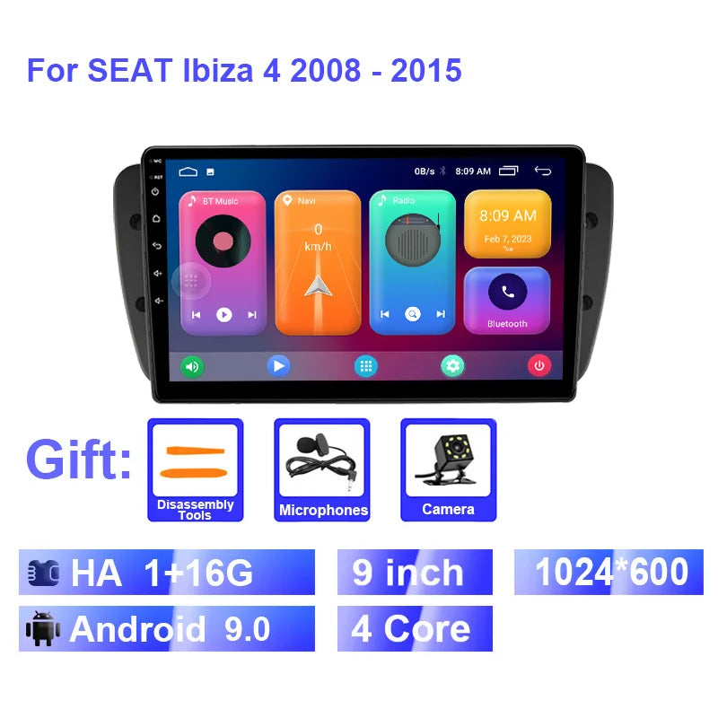 QSZN For SEAT Ibiza 6J IV 4 2008 - 2015 2K QLED Android 13 Car Radio Multimedia Video Player GPS AI Voice CarPlay 4G Navigation