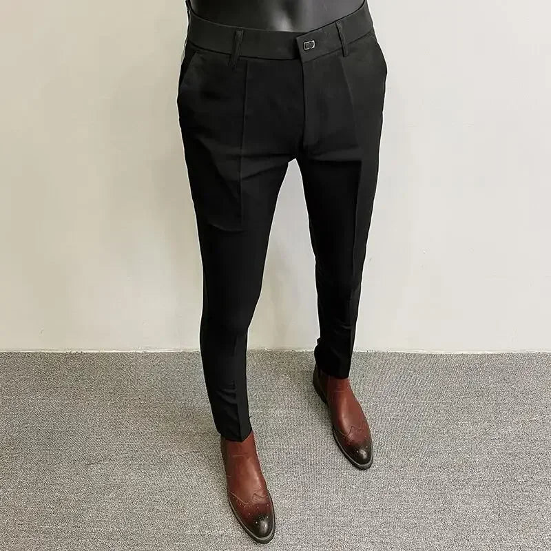 Autumn Winter Thickened Woolen Suit Pant High Quality Men Business Slim Striped Trousers Formal Wear Office Social Dress Pants