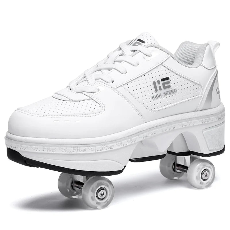 Casual Sneakers Walk Roller Skates Deform Runaway Four Wheel Skates for Adult Men Women Unisex Child Deform Wheel Parkour Shoes