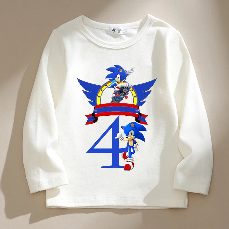 New Sonics Kids T-shirts Cartoon Birthday Number Printed Tops Boys Casual Long Sleeves T-shirt Winter Autumn Children Clothing