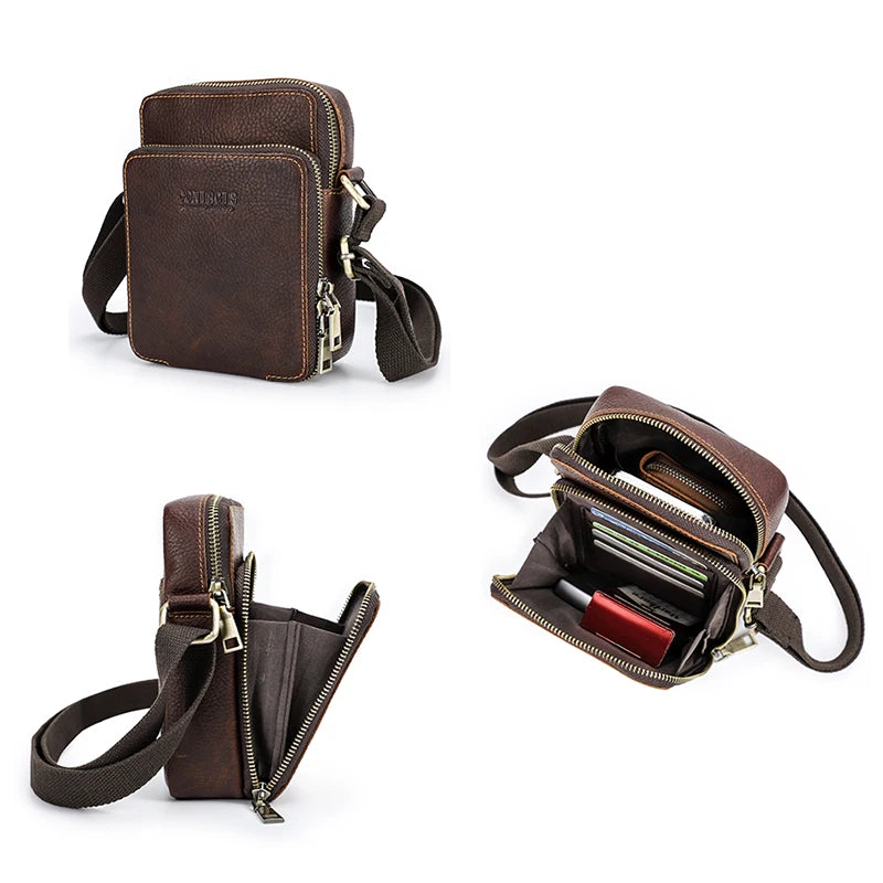 CONTACT'S Genuine Leather Men Mini Crossbody Messenger Bags Phone Pouch Traveling Casual Small Shoulder Bag  Male Handbag