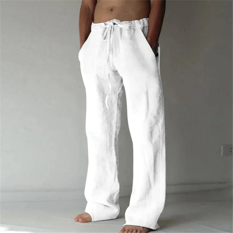 Men's Cotton Linen Pants Male Autumn New Breathable Solid Color Linen Trousers Fitness Streetwear