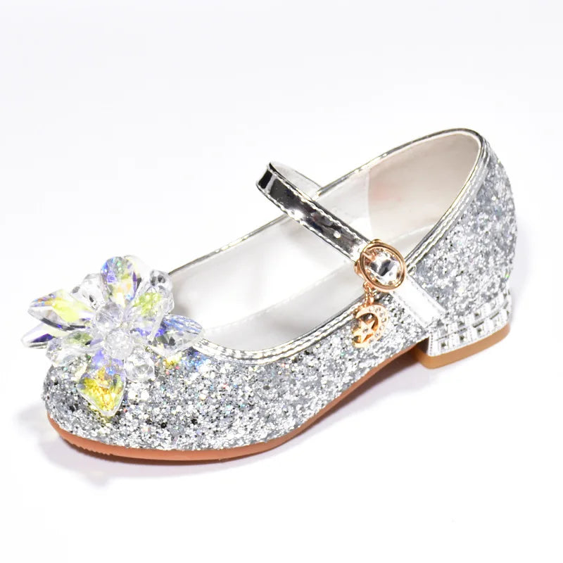 Children Wedding Leather Shoes Silver Princess Sandals