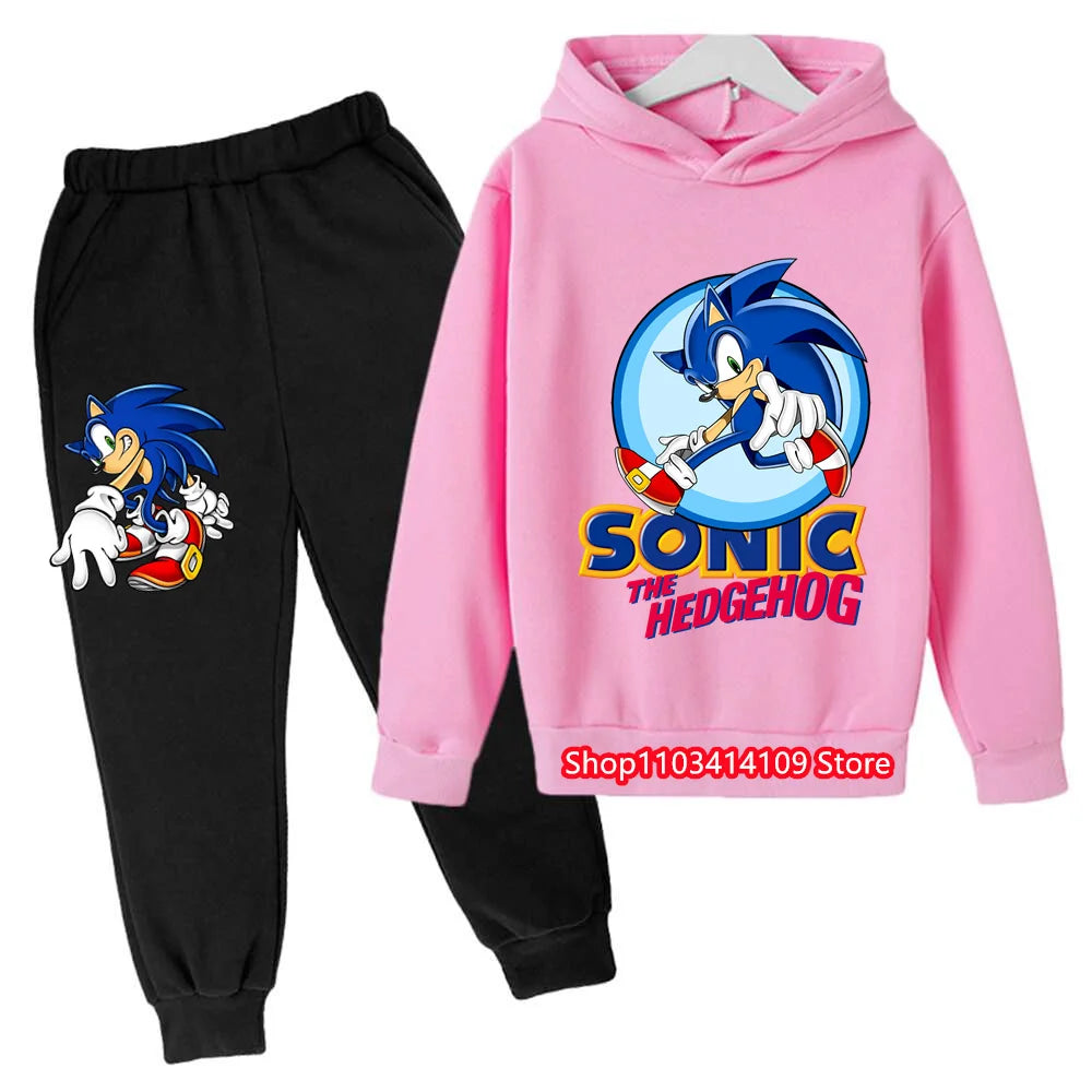 Kids Sonics Hoodies Sets Children Cotton Autumn And Spring Long Sleeve Sweatshirts Trousers 2pcs Costume Outfits