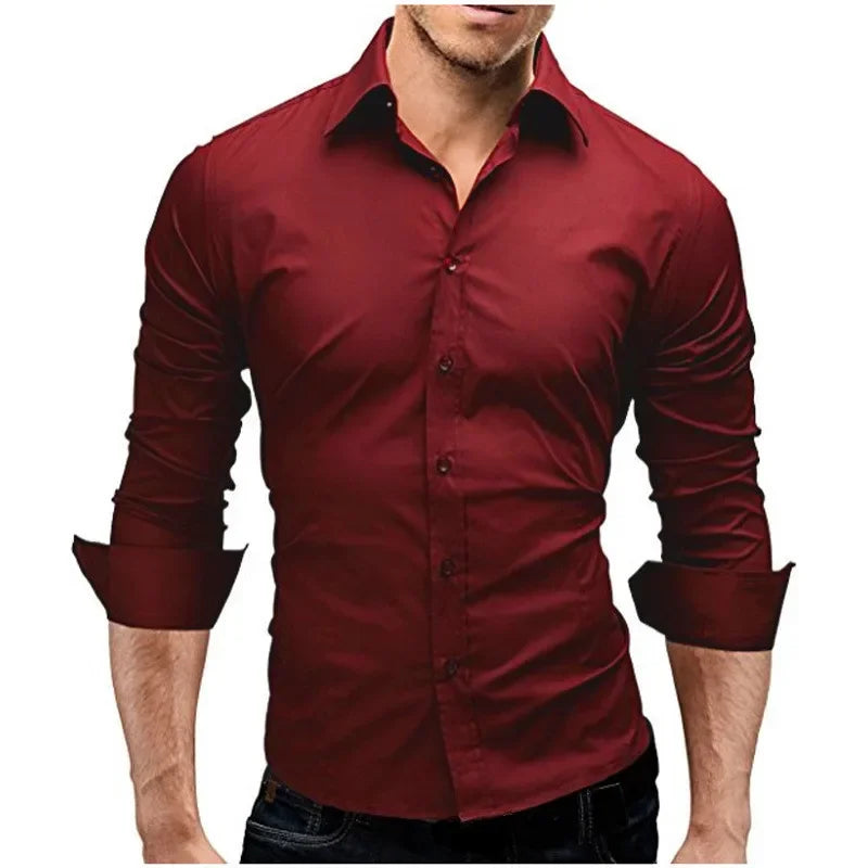 Men's Fashionable Casual Solid Color Shirt 2023 New Style Slim Fit Long Sleeve Trendy Business Wear Shirt For Men