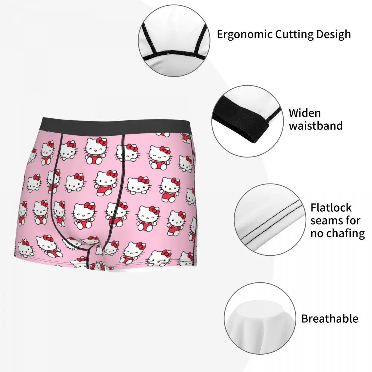 Hello Kitty Pattern Cartoon Boxer Shorts Panties Printed Underwear Quilt Underpants Men Sanrio Comfortable Boxers Briefs