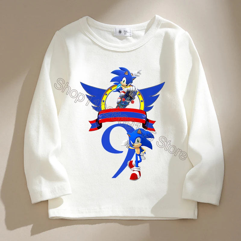 New Sonics Kids T-shirts Cartoon Birthday Number Printed Tops Boys Casual Long Sleeves T-shirt Winter Autumn Children Clothing