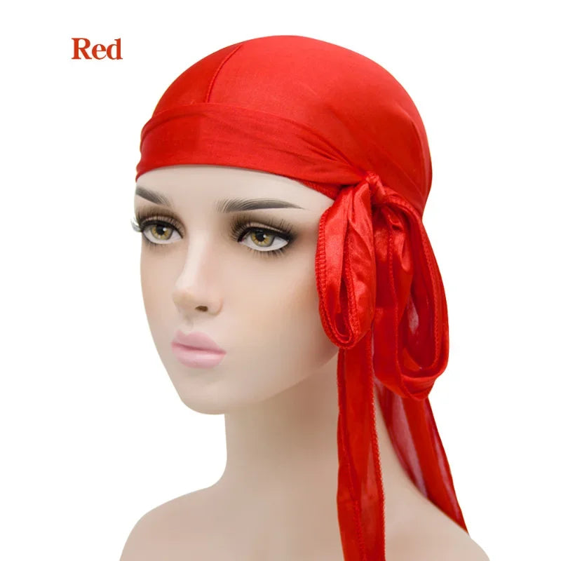 Elasticity Baotou Cap Hair Bands Simulation Silky Durag Long Tail Pirate Hat