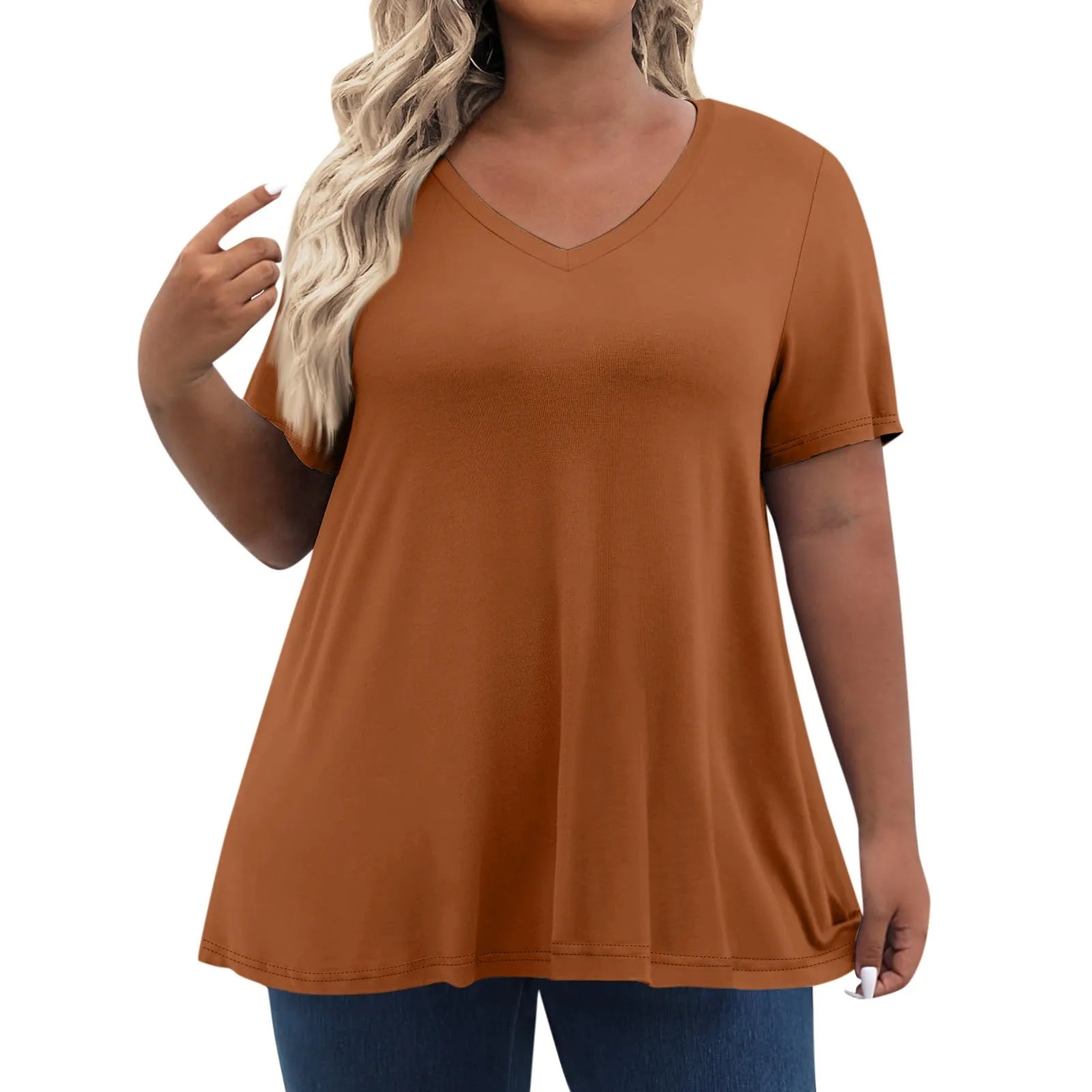 Plus Size Women's T-shirt Fashion Solid Short Sleeve Tee Loose Casual Female Clothing