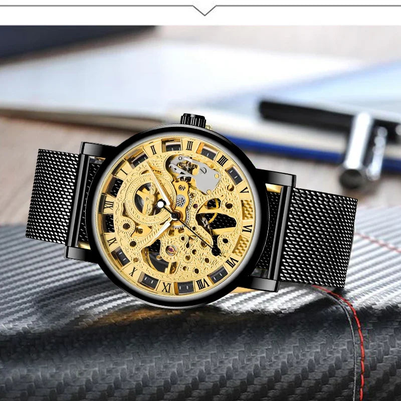 Winner Golden Watches Men Skeleton Mechanical Watch Luxury Hand Wind Wristwatch