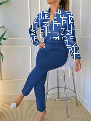 Spring New Printed Long Sleeved Shirt Suit Women's