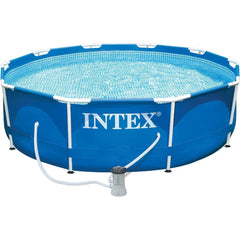 INTEX Metal Frame 10ft x 30in Round above Ground Outdoor Swimming Pool Set with 330 GPH Filter Pump, Cartridge