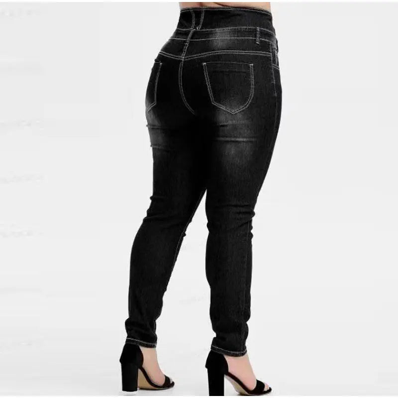 Plus Size Button Up Skinny Black Gray Long Jeans