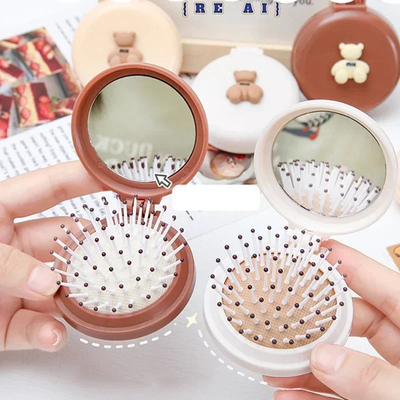 Mini Pocket Mirror Folding Comb Girl Women Portable Round Pocket Small Travel Massage Hair Brush with Mirror