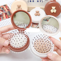 Mini Pocket Mirror Folding Comb Girl Women Portable Round Pocket Small Travel Massage Hair Brush with Mirror