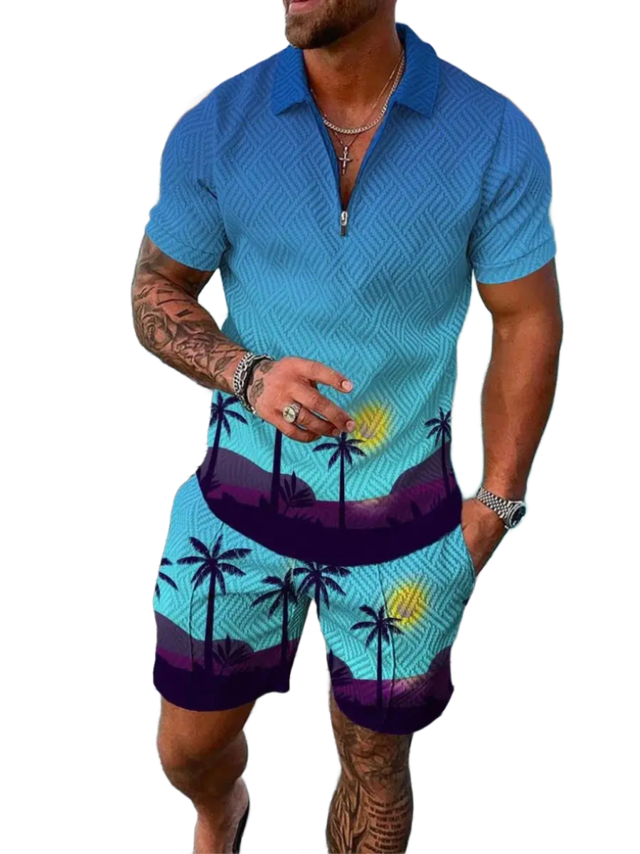 Hawaiian Polo Set Men Tracksuit Sets Summer 3D Beach Outfits Polo Shirt Shorts