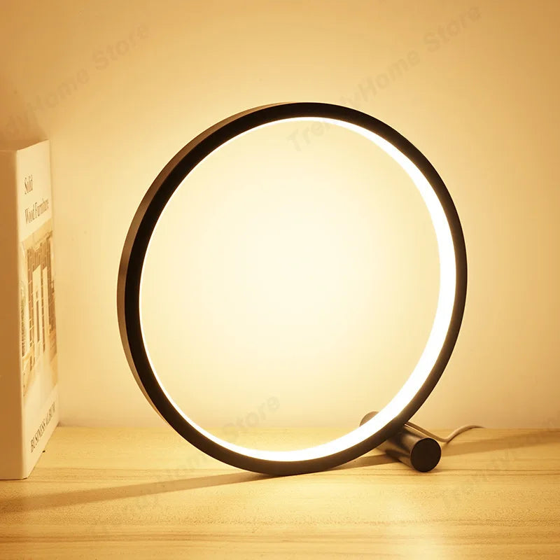 25CM LED Simple Circular Ring Table Lamp Bedroom Bedside Living Room Restaurant Hotel Decorative Lamp