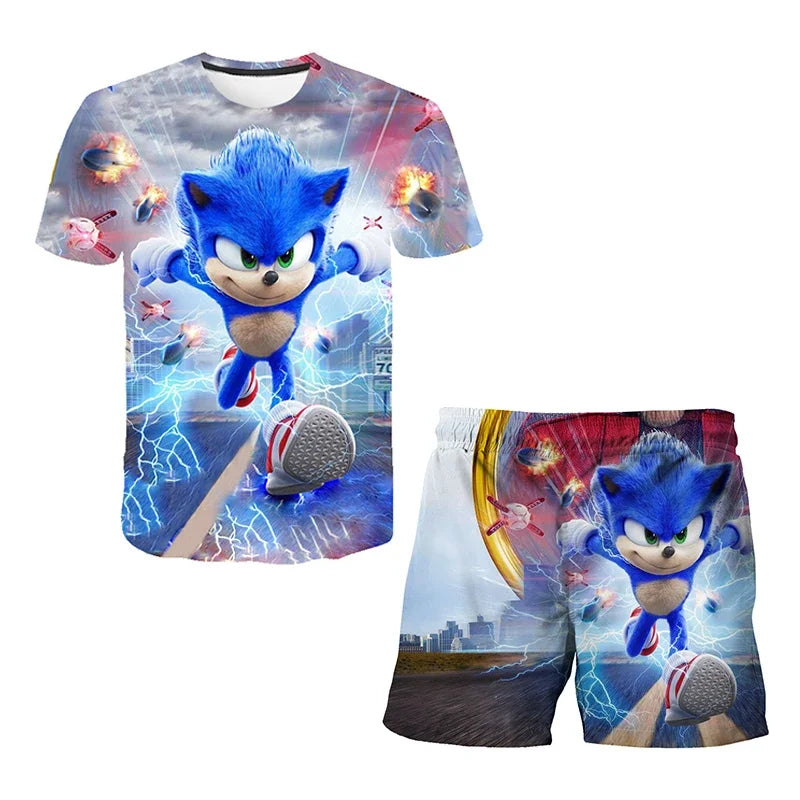 T Shirt suit Summer boys and girls sonic 3d Print Children Short-sleeved T-shirts Pattern suit