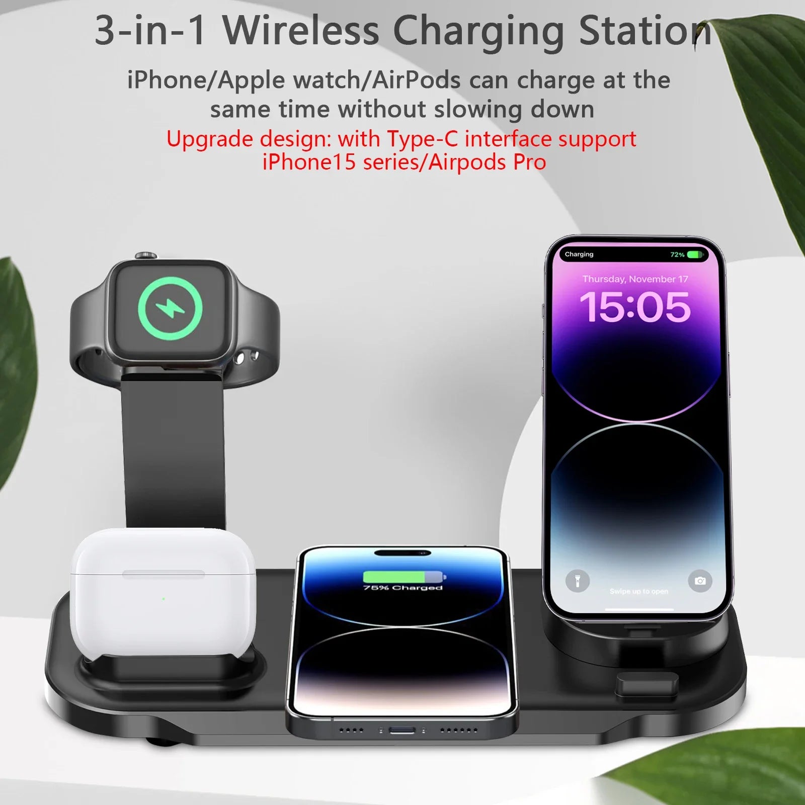 7 in 1 30W Rotate Wireless Charger Stand Pad For iPhone Samsung Xiaomi Apple Watch