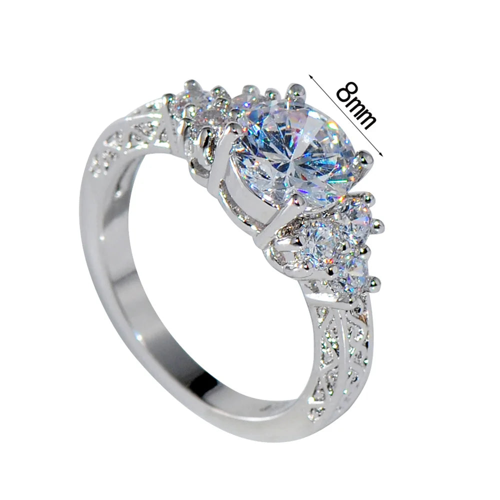 Splendent White Zircon Engagement Ring Luxury Crystal Round Stone Rings For Women