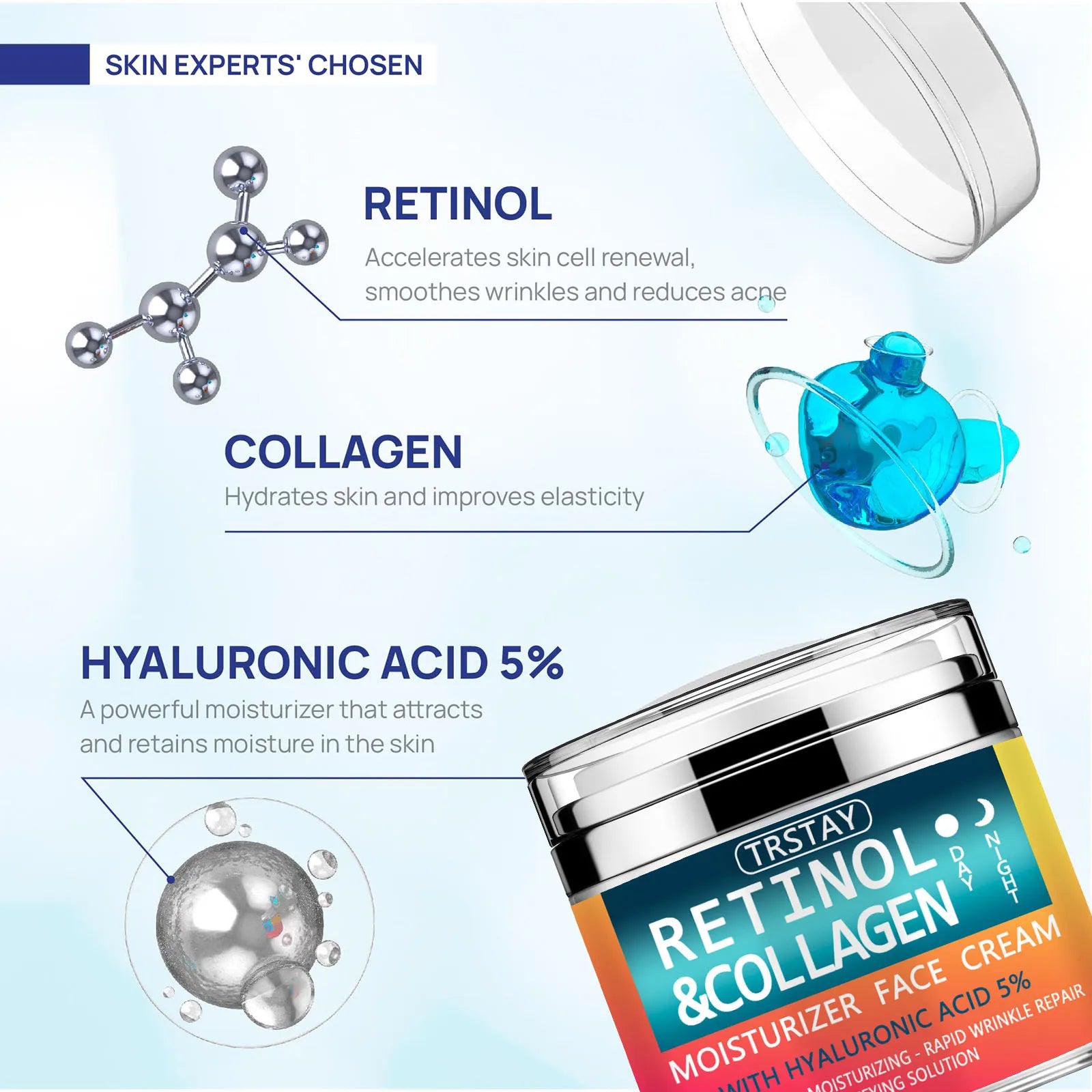 Retinol Collagen Moisturizing Face Cream, Mild and Non Irritating, Moisturizes and Moisturizes the Skin