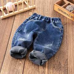 Children Winter Jeans Pants With Velvet Kids Thick Warm Denim Trousers Fleece For Teen Boys 3-14 Years Clothes