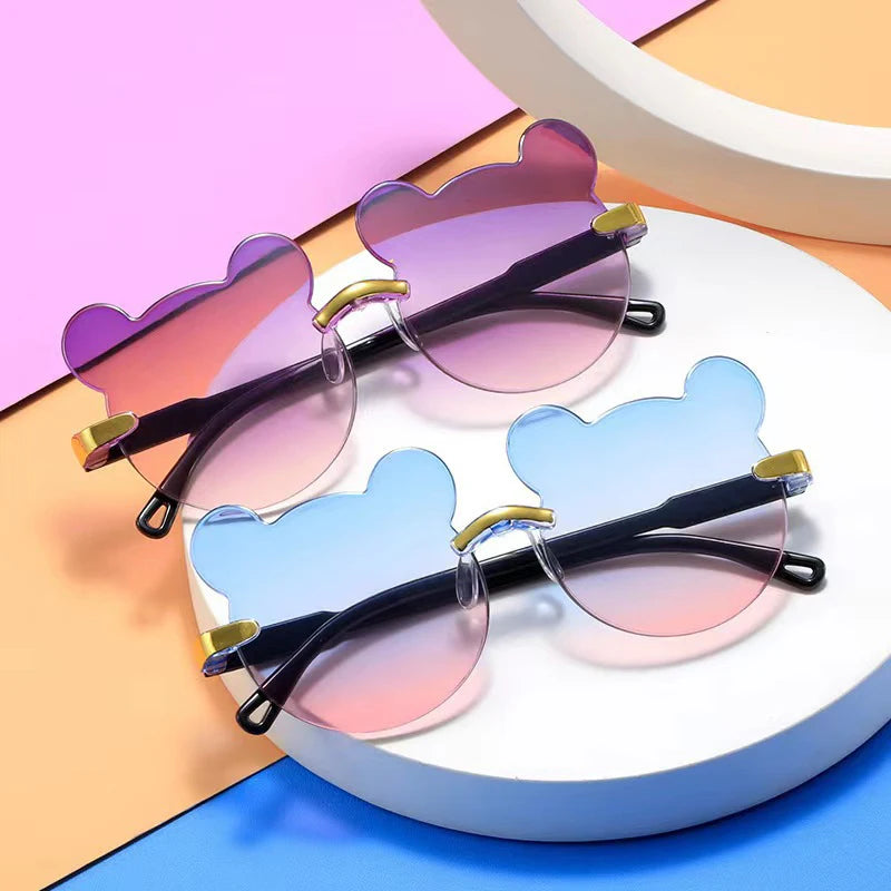 Girl Boys Rimless Sunglasses Summer Sun Glasses Cartoon Bear Anti-UV Sunglasses Cute Animal Kids Outdoor Sunscreen Sunglasses