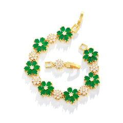 Beautiful Flower Leaf Charm Green Yellow Cubic Zirconia Gold Color Women Tennis Bracelets