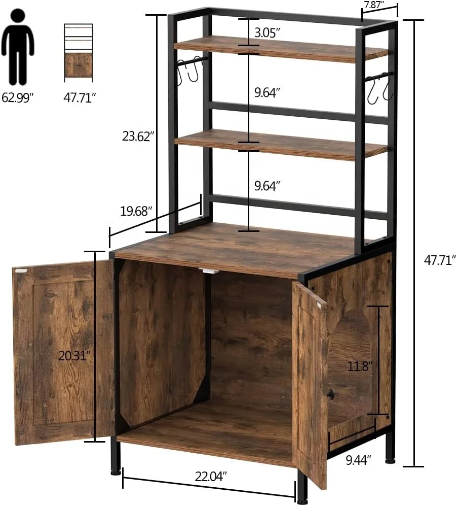 Litter box housing with shelves and doors wooden hidden litter box furniture