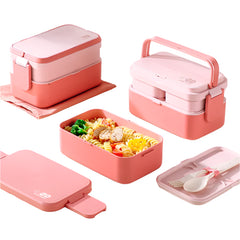 Portable Lunch Box Bamboo Fiber 3in1 Double Layer Bento BOX Microwave Spoon Fork Women Girl School Kid Picnic Lunch Box