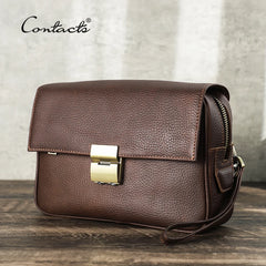 Contact's Men Clutch Password Lock Design Bag Genuine Leather Clutch Wallet Long Purse for iPad