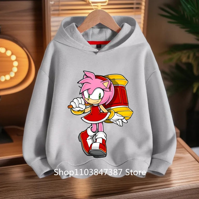 Sonics Hoodies Kids Cartoon Sonic Print Pullovers Baby Boys Children Long Sleeves Sweatshirt Girls Clothing Streetwear