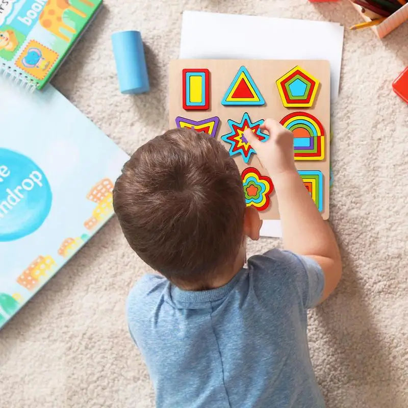 Wooden Montessori Geometric Shape Pegged Puzzle Block