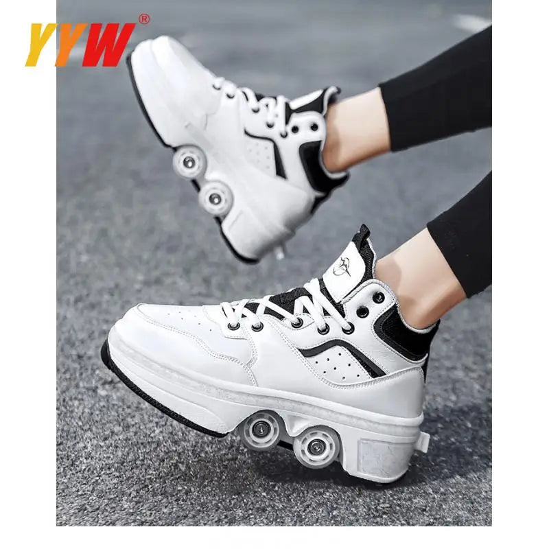 Four-Wheel Dual-Use Skating Shoes Double-Row Roller Student Men's Casual Sneakers Women's Men's Sport Walking Running Shoes