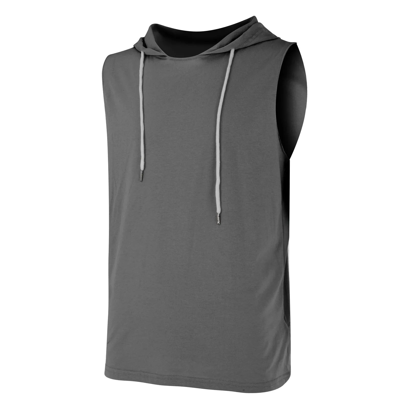 Male Solid Color Hooded Tank Top Casual Sleeveless Loose Fitness Sports Vest Top