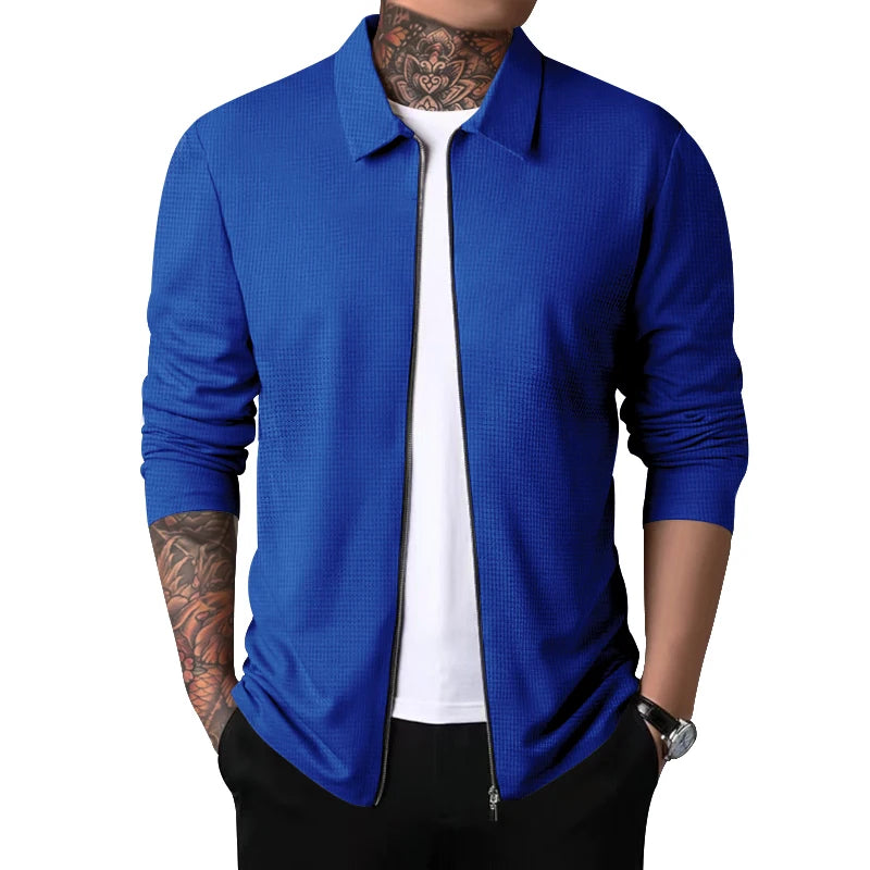 Waffle jacket, men's lapel jacket, middle-aged and young trendy men's outdoor sports style top