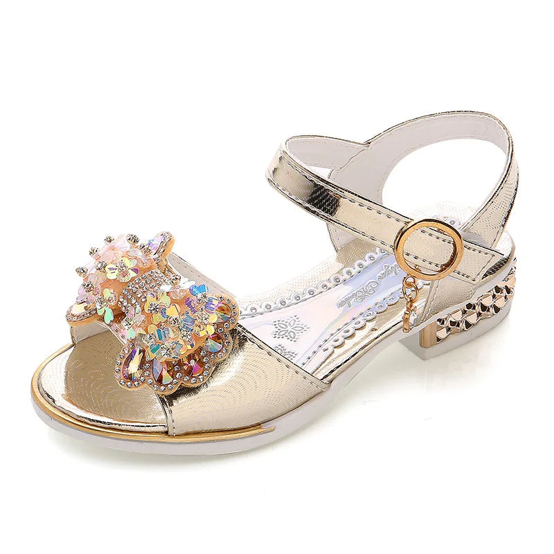 Girls' sandals  summer new girls students show shoes rhinestone bow Children's Princess Shoes