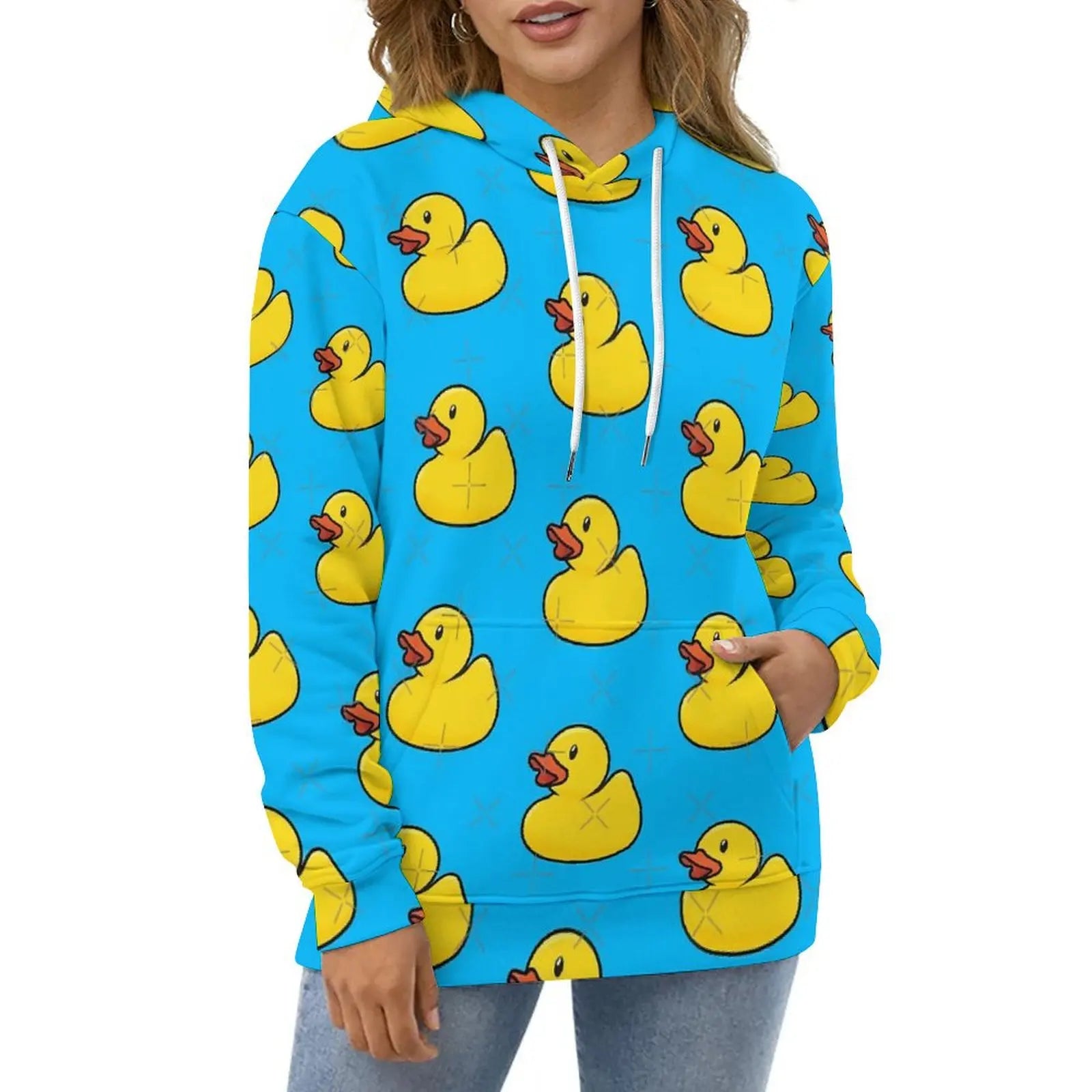 Rubber Ducks Print Hoodies Long-Sleeve Kawaii Animal Aesthetic Casual Hoodie