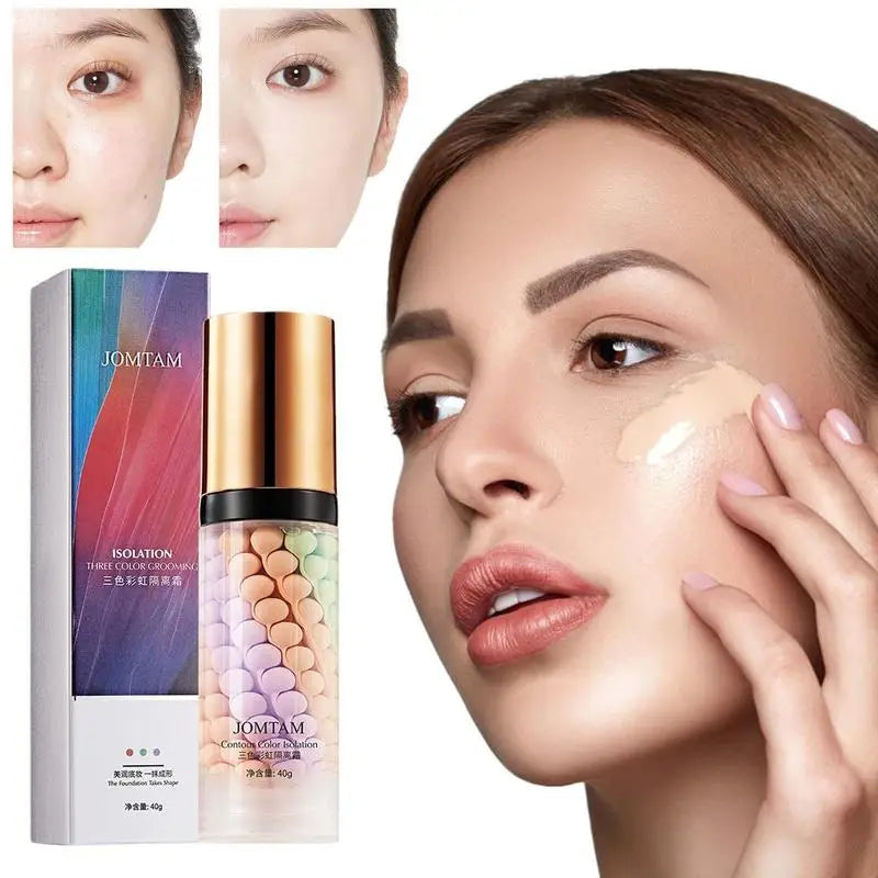 Face Makeup Primer Tri-color Cream 40g Brighten Contour Color Isolation Makeup Foundation Natural Makeup Base Cream