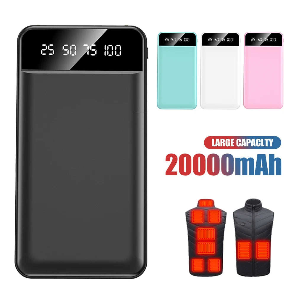 New 20000mAh Power Bank Portable Mini Charger Fast Charging External Battery Pack Dual USB For Heating Vest Jacket Socks Phone