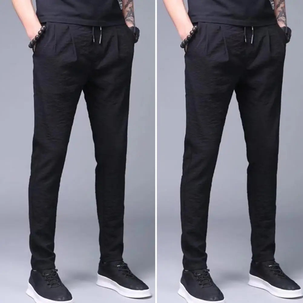 Men Leggings Mid Waists Bottoms All Match Lace-up Straight Sweatpants Jogger Pants