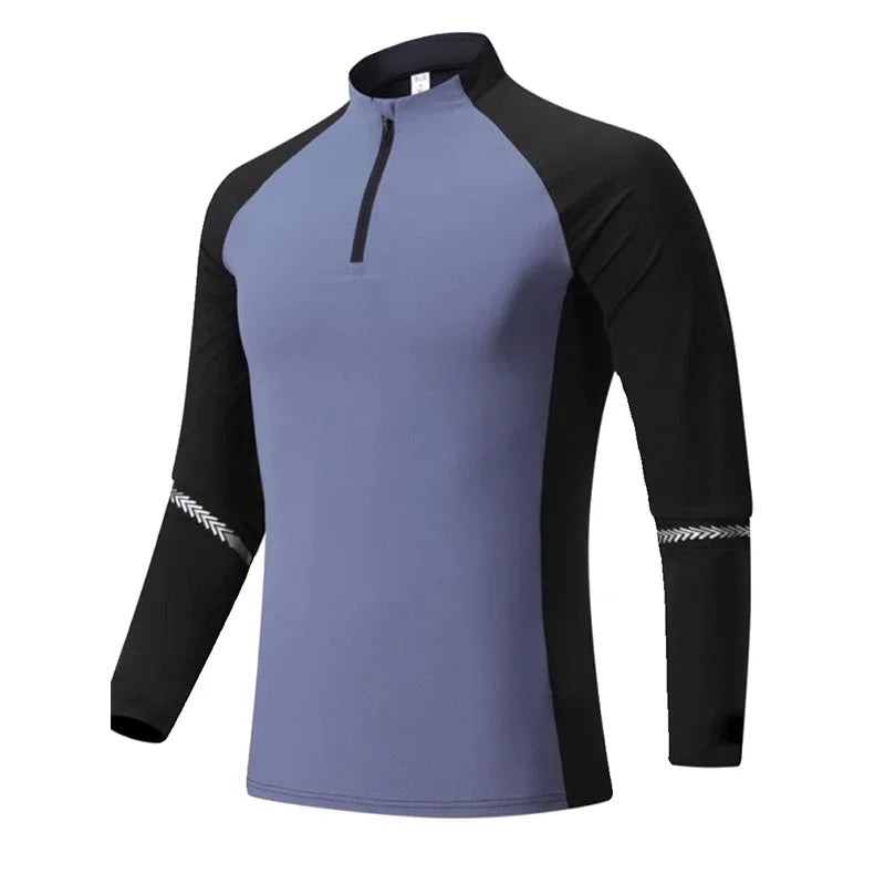 Long Sleeve Stand Collar Zip-up Quick-drying Breathable Sweat-absorbent Elasticity T-shirt