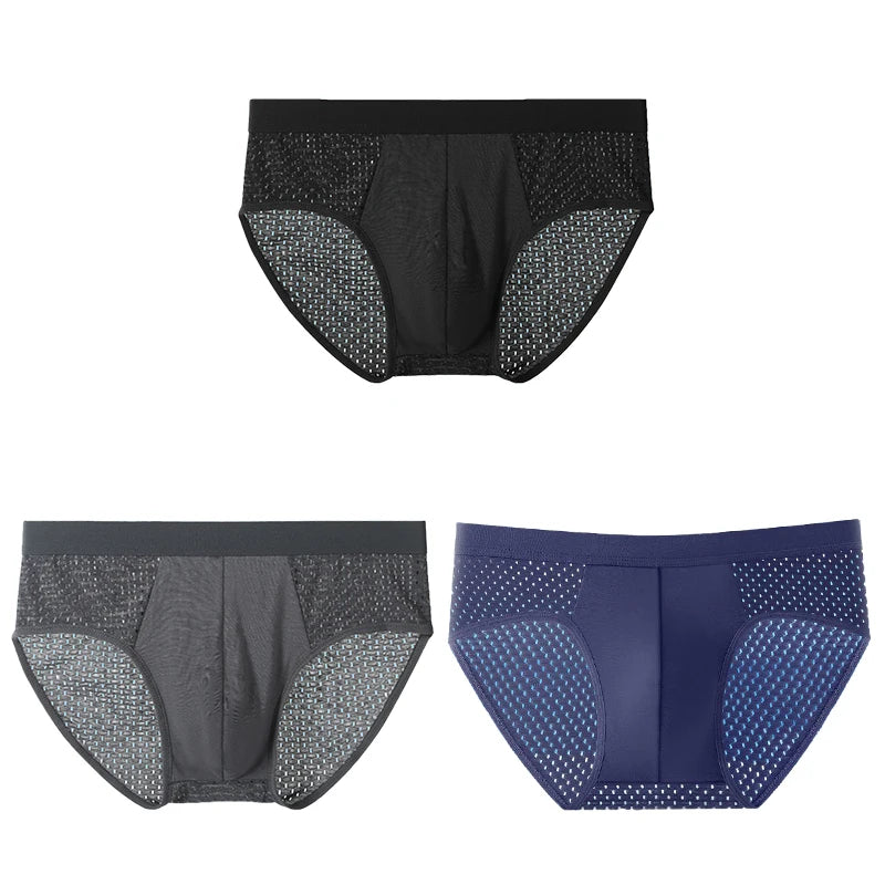 Men's Bamboo Mesh Briefs Underwear Hombre Hole Large Size Panties Male Shorts Lingerie Breathable Underpants