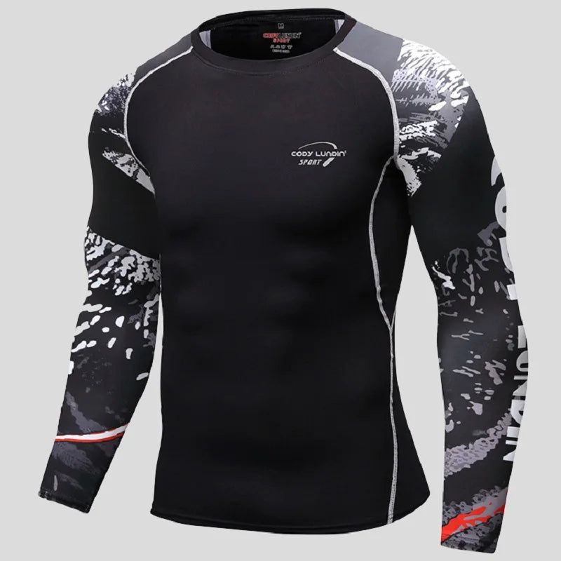 Men's Long Sleeve Rashguard Westling Grappling Fight Wear Printed Boxing Tops